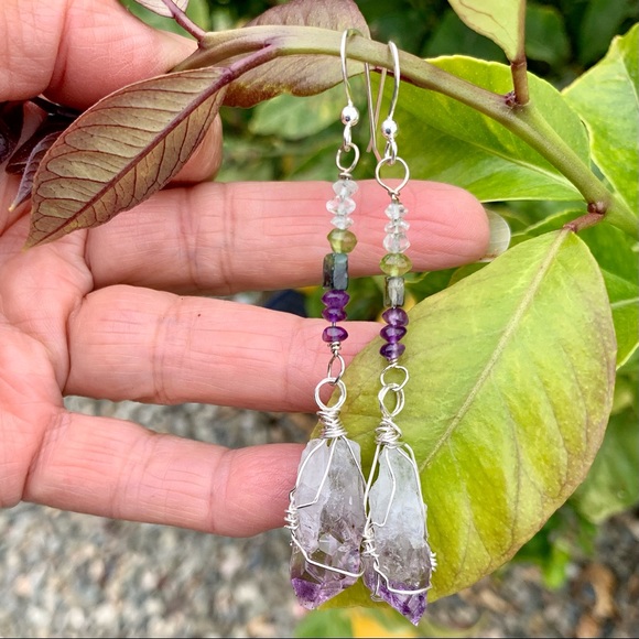 Amethyst Crystal & Bead Earrings - Picture 10 of 16